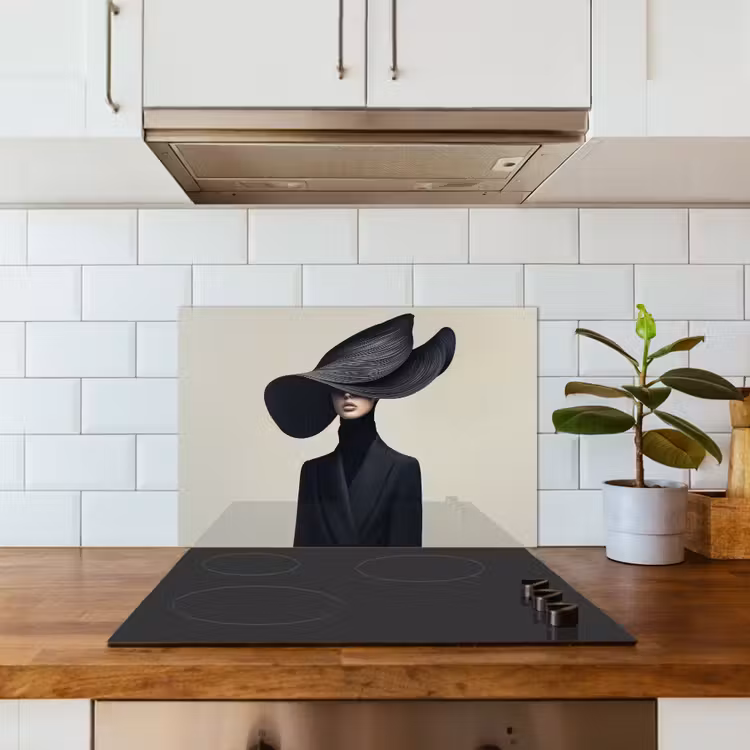 Spatscherm keuken - Zwart - Vrouw - Hoed — 6