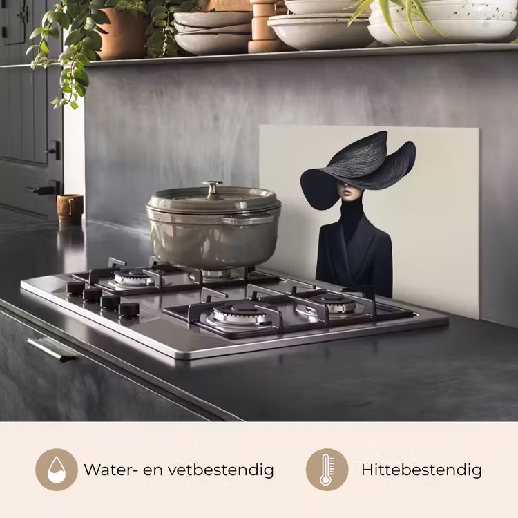 Spatscherm keuken - Zwart - Vrouw - Hoed — 7