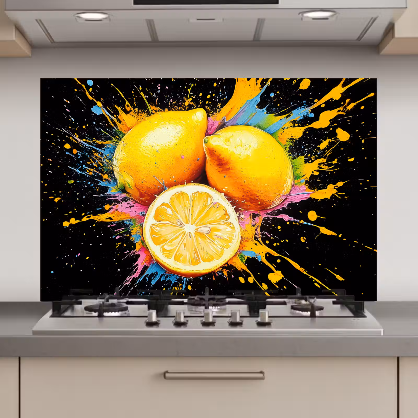 Spatscherm keuken - Citroen - Graffiti - Kleurrijk - Verf - Modern — 1