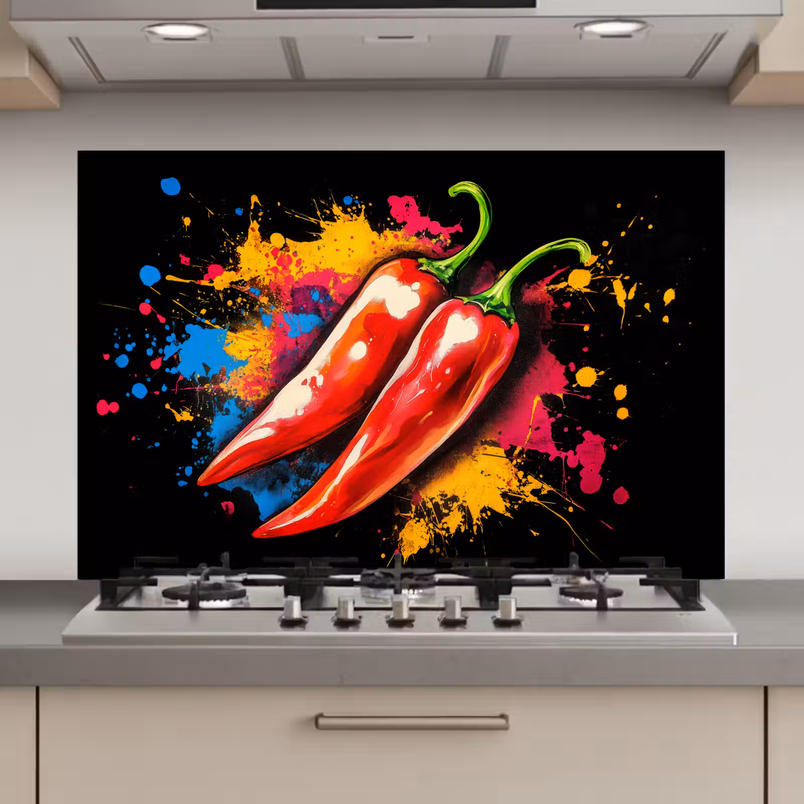 Spatscherm keuken - Peper - Graffiti - Verf - Abstract - Modern - Kleurrijk — 1