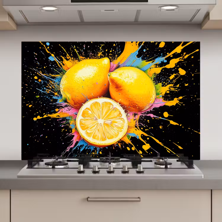 Spatscherm keuken - Citroen - Graffiti - Kleurrijk - Verf - Modern — 1