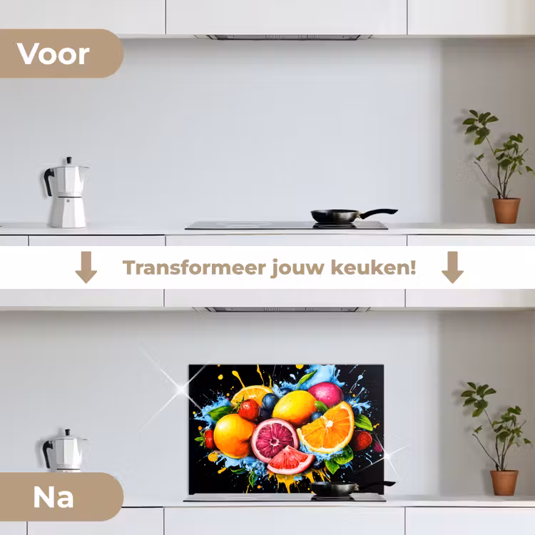 Spatscherm keuken - Fruit - Graffiti - Kleurrijk - Sinaasappel - Aardbei - Abstract — 3