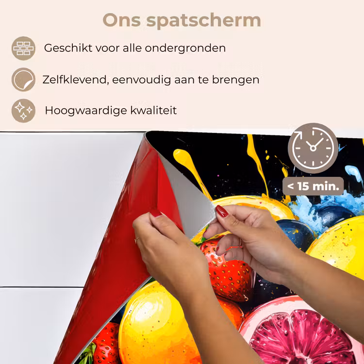 Spatscherm keuken - Fruit - Graffiti - Kleurrijk - Sinaasappel - Aardbei - Abstract — 4