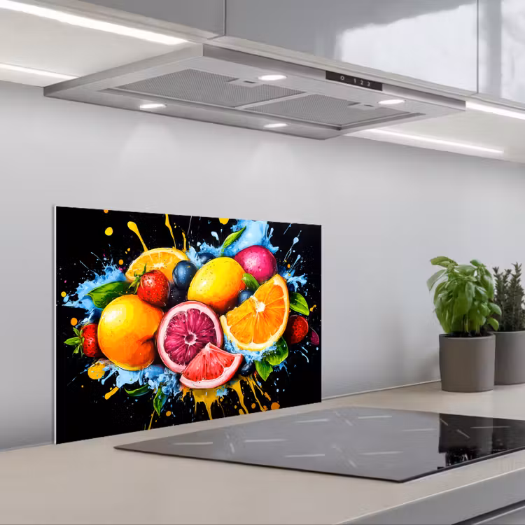 Spatscherm keuken - Fruit - Graffiti - Kleurrijk - Sinaasappel - Aardbei - Abstract — 5