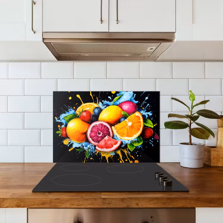 Spatscherm keuken - Fruit - Graffiti - Kleurrijk - Sinaasappel - Aardbei - Abstract — 6