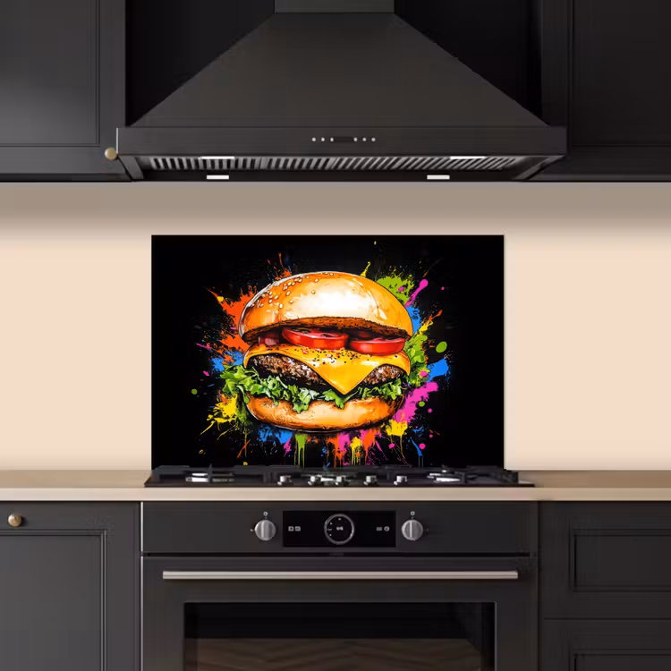 Spatscherm keuken - Hamburger - Graffiti - Verf - Kleurrijk - Eten - Abstract — 2