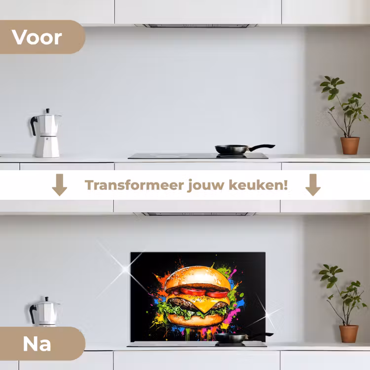 Spatscherm keuken - Hamburger - Graffiti - Verf - Kleurrijk - Eten - Abstract — 3