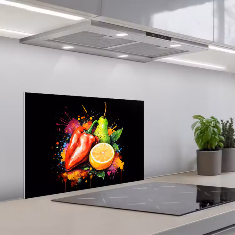 Spatscherm keuken - Paprika - Peer - Citroen - Graffiti - Verf - Abstract — 5