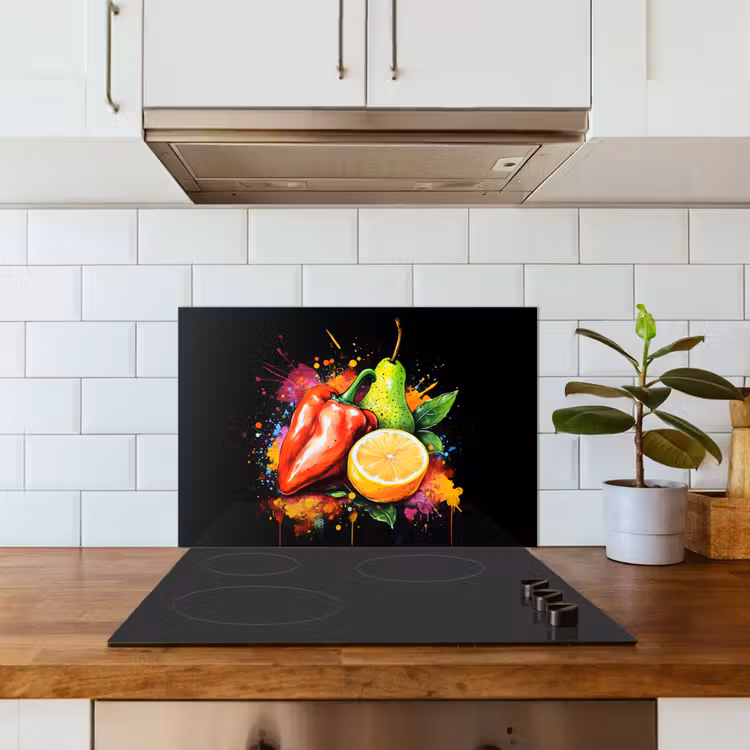 Spatscherm keuken - Paprika - Peer - Citroen - Graffiti - Verf - Abstract — 6