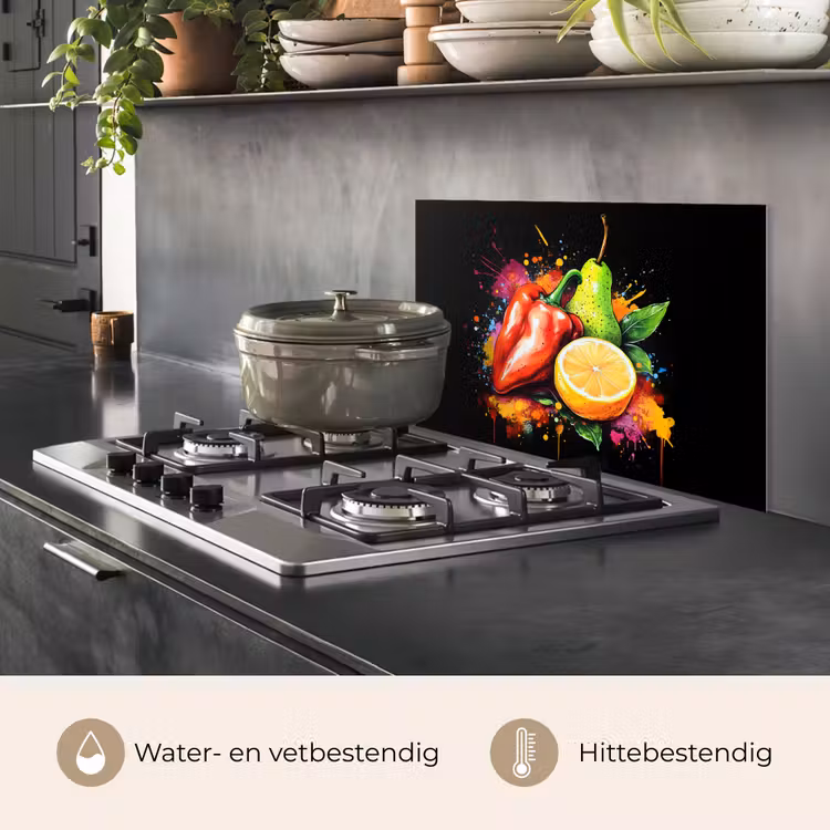 Spatscherm keuken - Paprika - Peer - Citroen - Graffiti - Verf - Abstract — 7