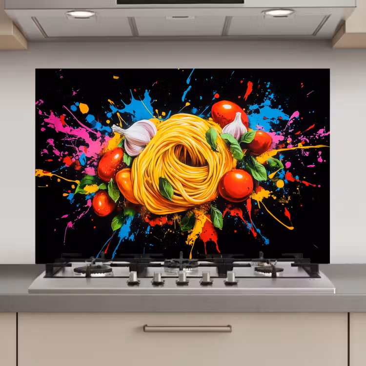 Spatscherm keuken - Spaghetti - Graffiti - Verf - Kleurrijk - Eten - Modern — 1