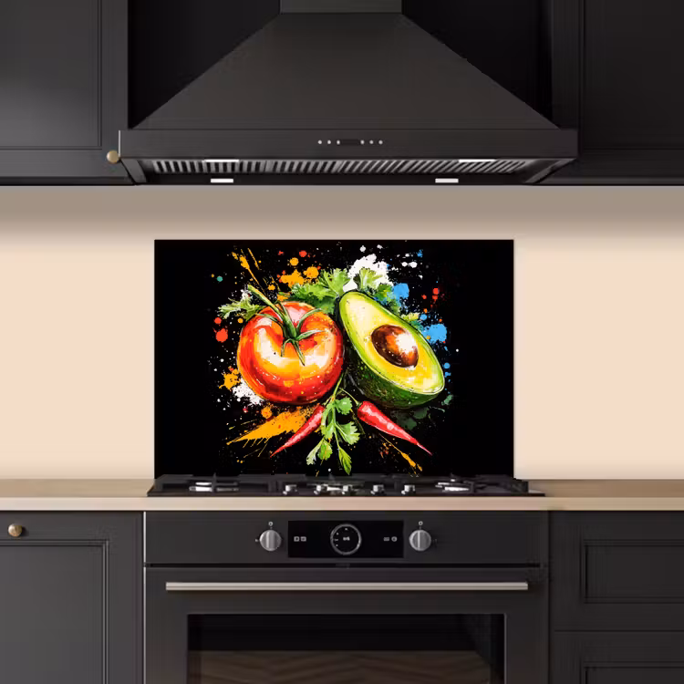 Spatscherm keuken - Tomaat - Avocado - Peper - Graffiti - Verf - Modern — 2
