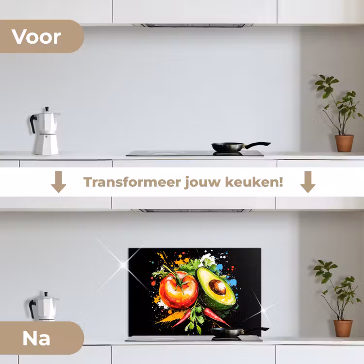 Spatscherm keuken - Tomaat - Avocado - Peper - Graffiti - Verf - Modern — 3