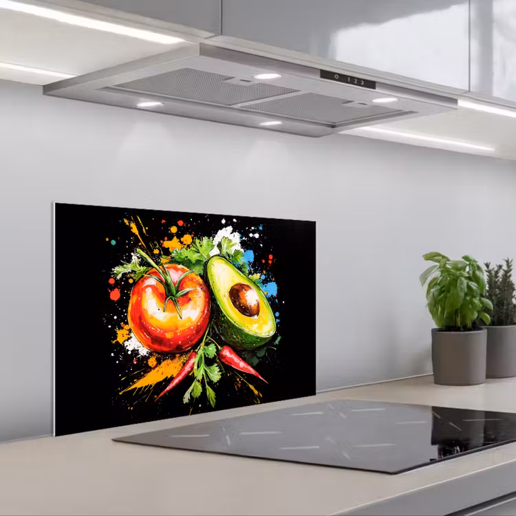 Spatscherm keuken - Tomaat - Avocado - Peper - Graffiti - Verf - Modern — 5