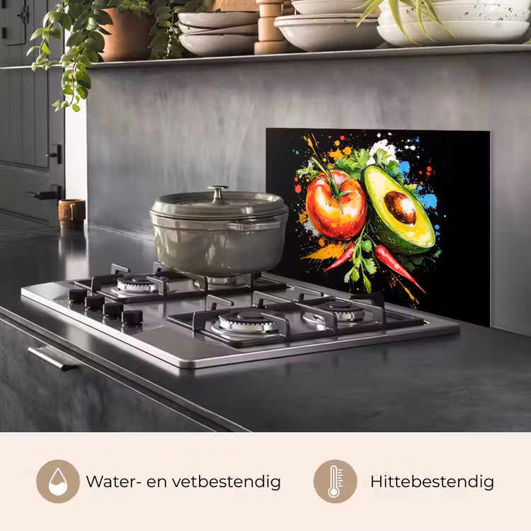 Spatscherm keuken - Tomaat - Avocado - Peper - Graffiti - Verf - Modern — 7