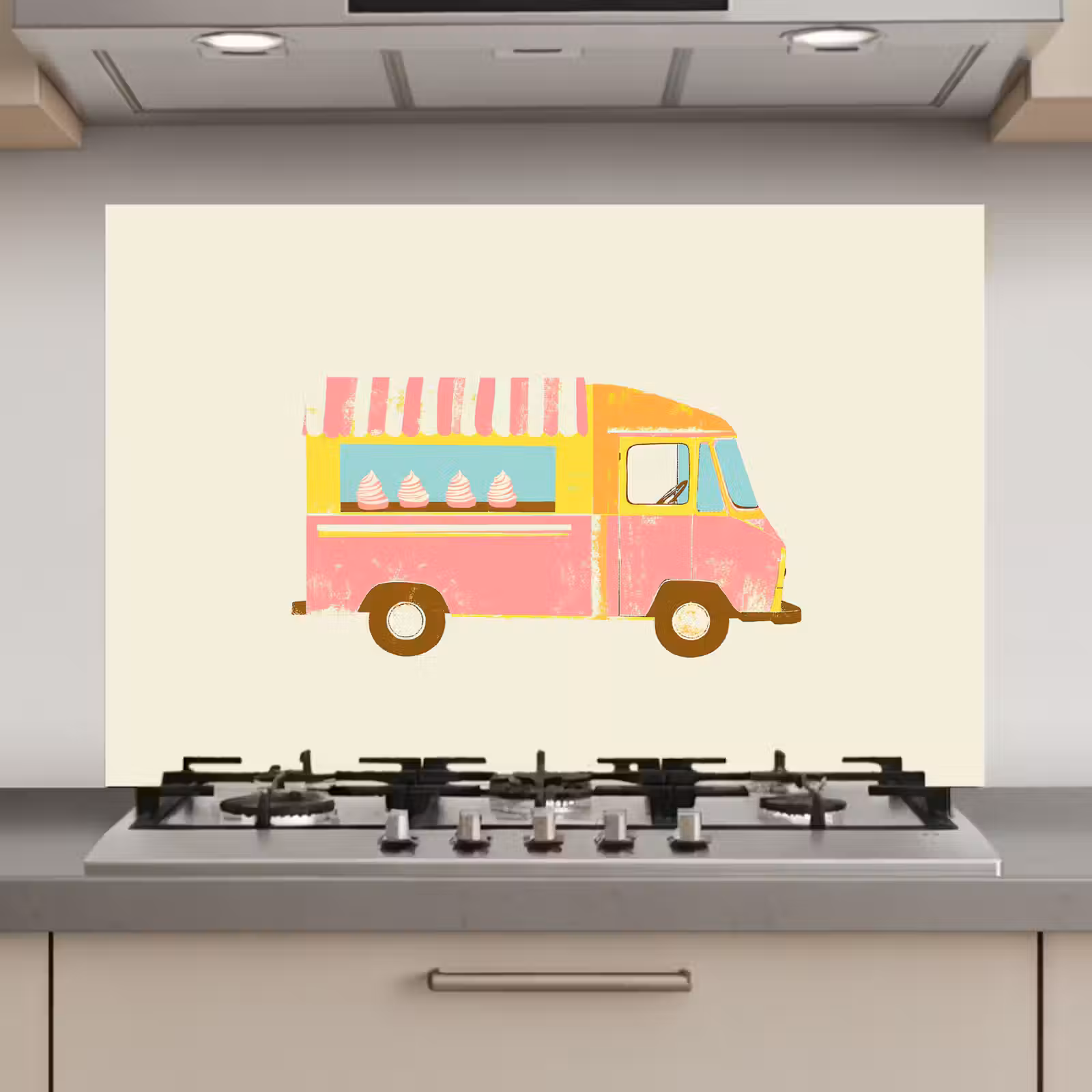 Spatscherm keuken - Ijskar - Retro - Softijsjes - Roze — 1