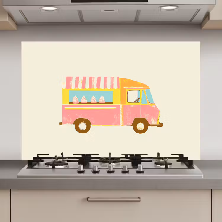 Spatscherm keuken - Ijskar - Retro - Softijsjes - Roze — 1