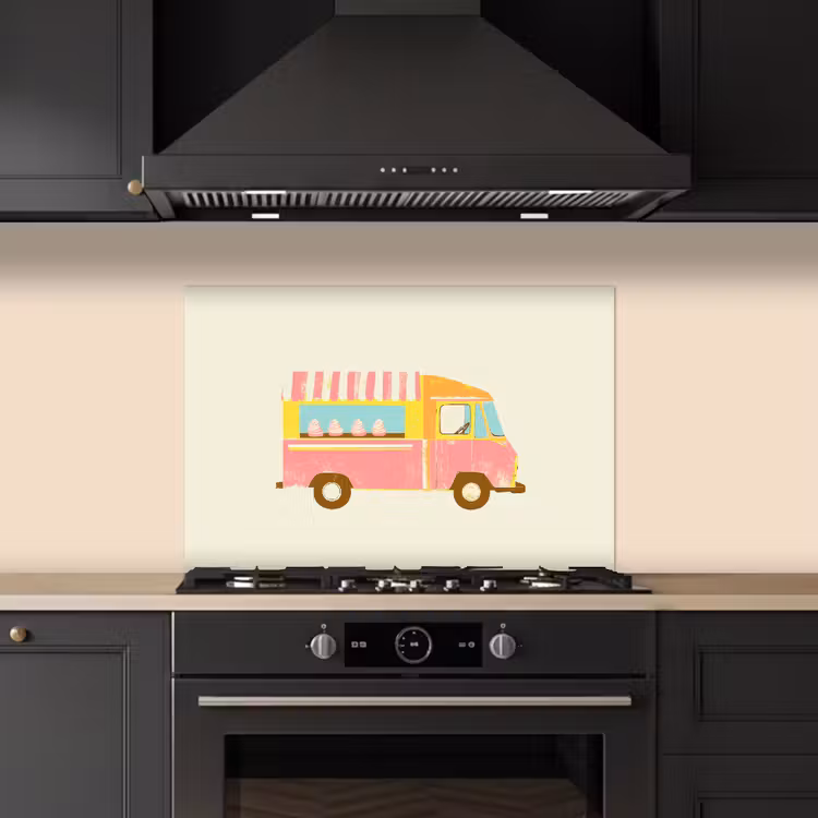 Spatscherm keuken - Ijskar - Retro - Softijsjes - Roze — 2