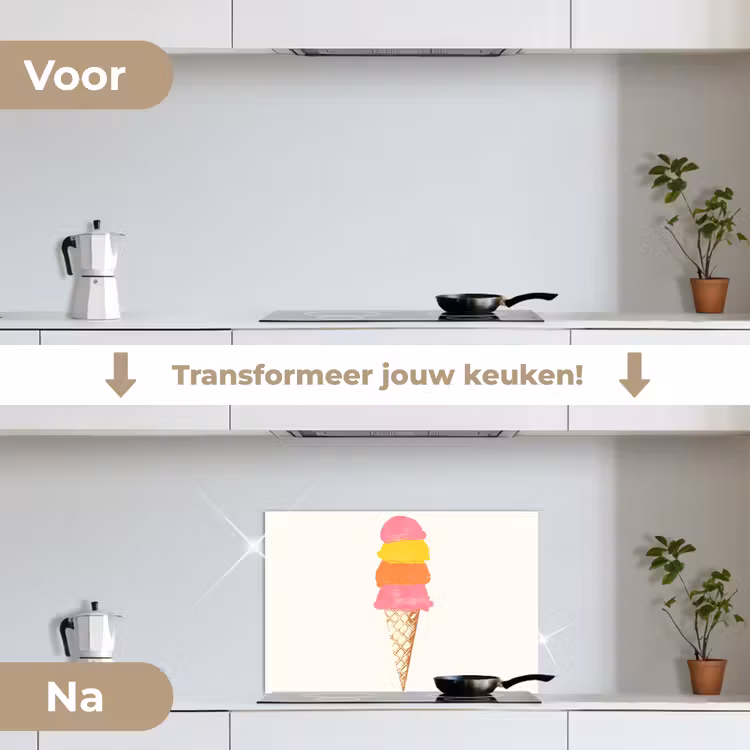 Spatscherm keuken - Schepijs - Hoorntje - Illustratie - Minimalistisch — 3
