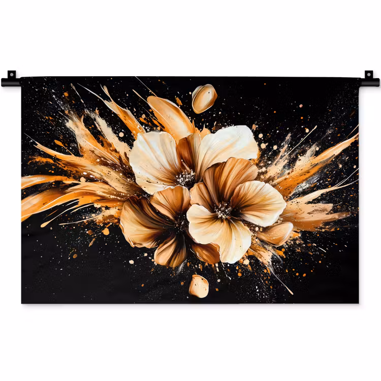 Wandkleed - Bloemen - Goud - Graffiti - Zwart - Abstract — 1