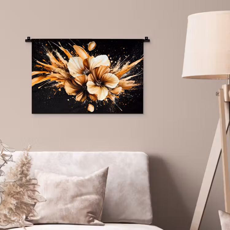 Wandkleed - Bloemen - Goud - Graffiti - Zwart - Abstract — 2