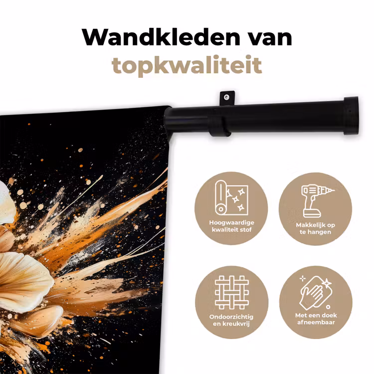 Wandkleed - Bloemen - Goud - Graffiti - Zwart - Abstract — 3