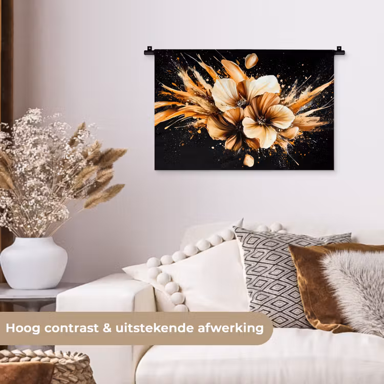 Wandkleed - Bloemen - Goud - Graffiti - Zwart - Abstract — 4