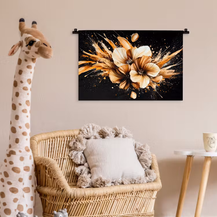 Wandkleed - Bloemen - Goud - Graffiti - Zwart - Abstract — 5