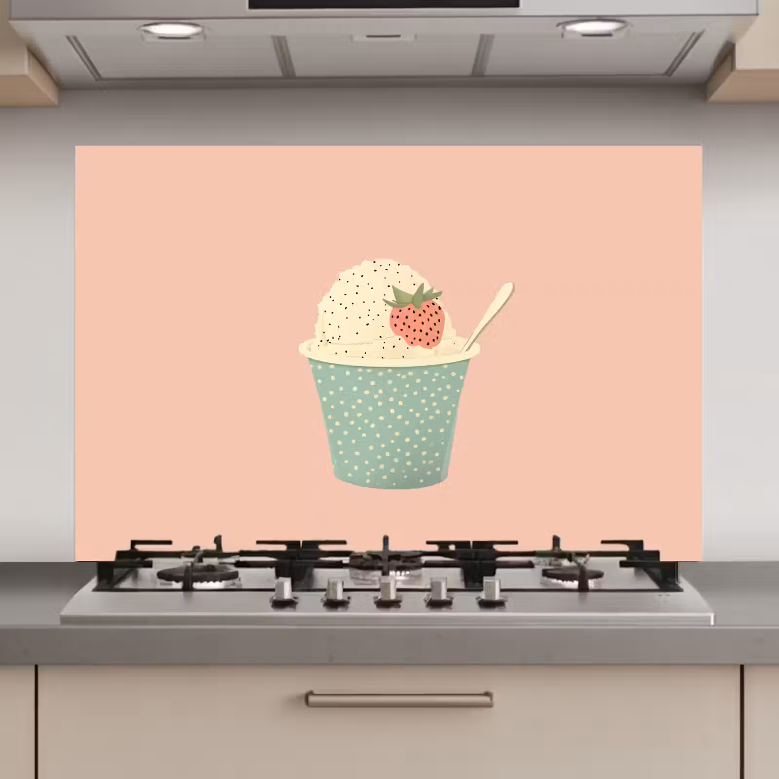 Spatscherm keuken - Bakje - Ijs - Aardbei - Roze — 1