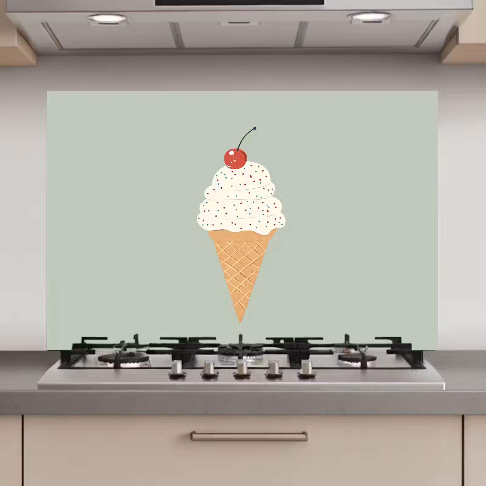 Spatscherm keuken - Illustratie - Ijsje - Spikkels - Kers — 1