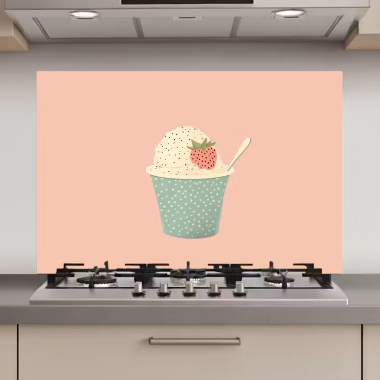Spatscherm keuken - Bakje - Ijs - Aardbei - Roze — 1