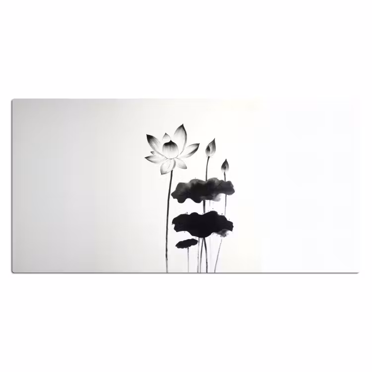 Bureau onderlegger - Bladeren - Zwart - Lotusbloem - Minimalitisch — 1