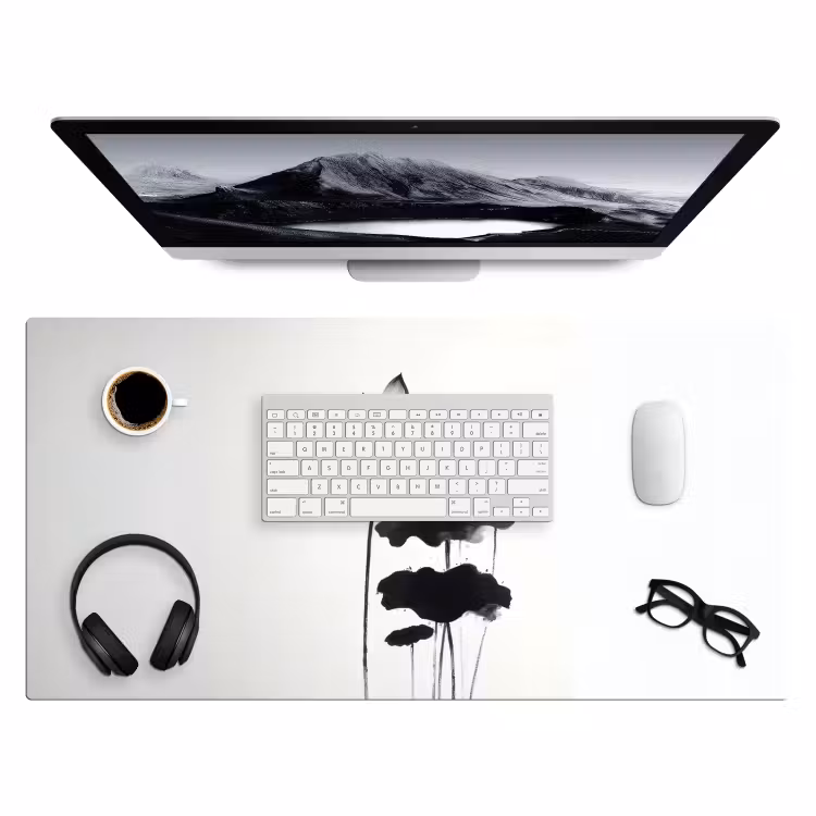 Bureau onderlegger - Bladeren - Zwart - Lotusbloem - Minimalitisch — 3