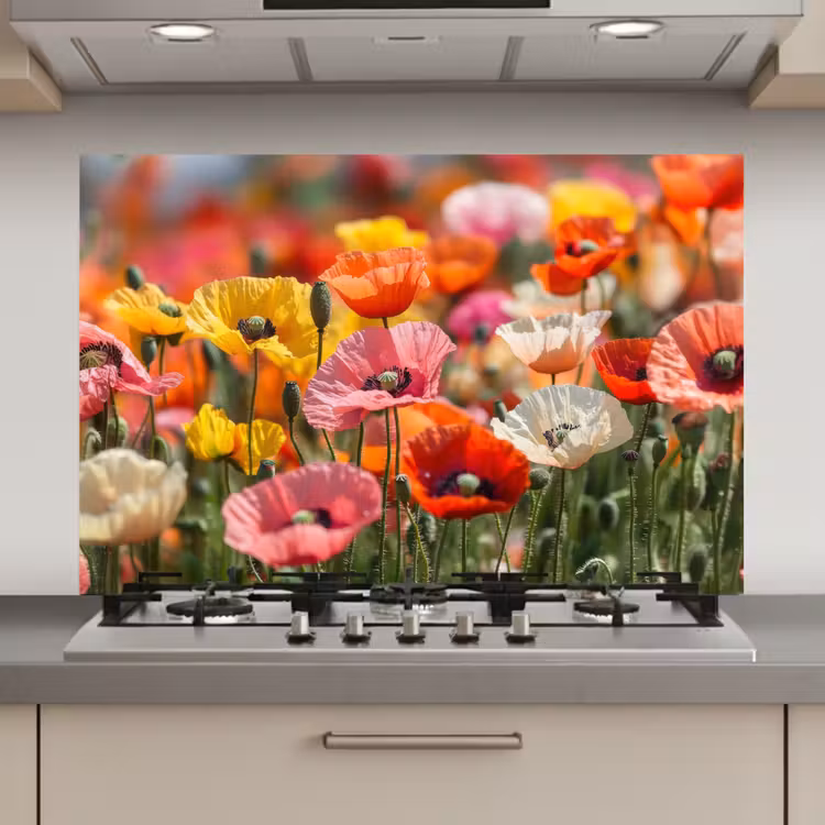 Spatscherm keuken - Bloemenveld - Klaprozen - Kleurrijk — 1