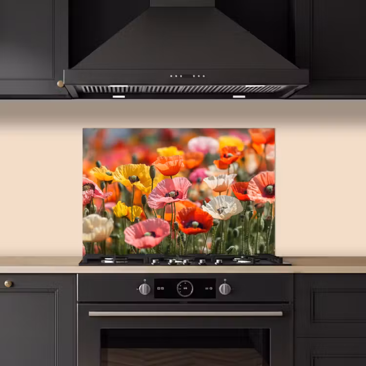 Spatscherm keuken - Bloemenveld - Klaprozen - Kleurrijk — 2