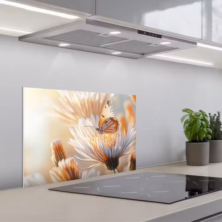 Spatscherm keuken - Vlinder - Bloem - Oranje — 5