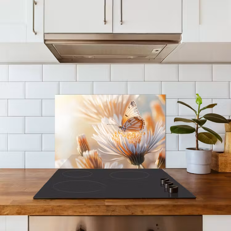 Spatscherm keuken - Vlinder - Bloem - Oranje — 6