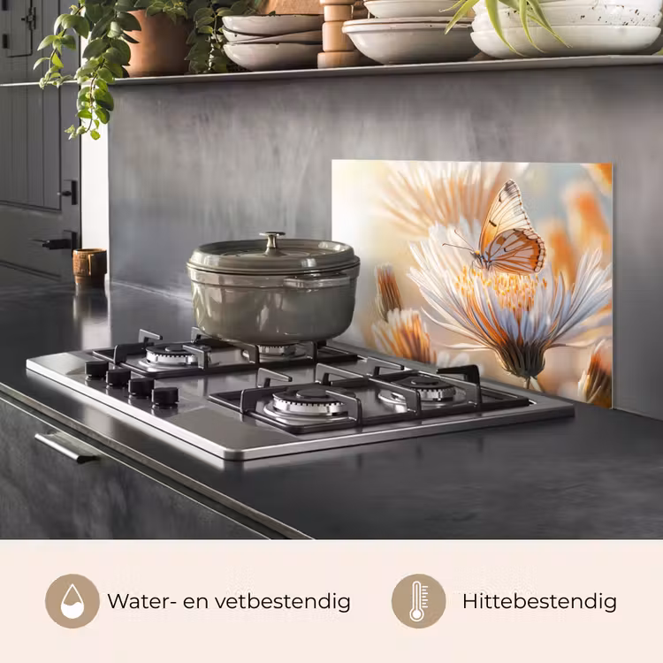 Spatscherm keuken - Vlinder - Bloem - Oranje — 7