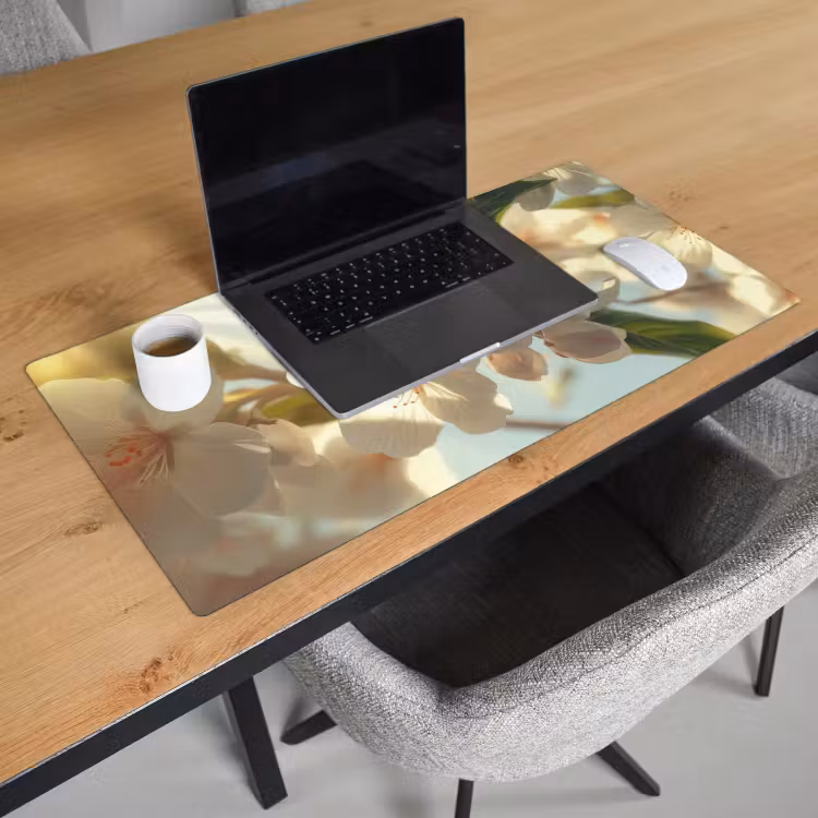 Bureau onderlegger - Bloesems - Zonlicht - Quote - Wit — 2