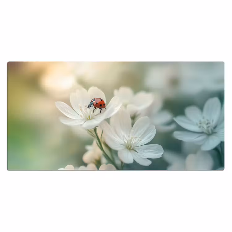 Bureau onderlegger - Lieveheersbeestje - Bloemen - Wit — 1