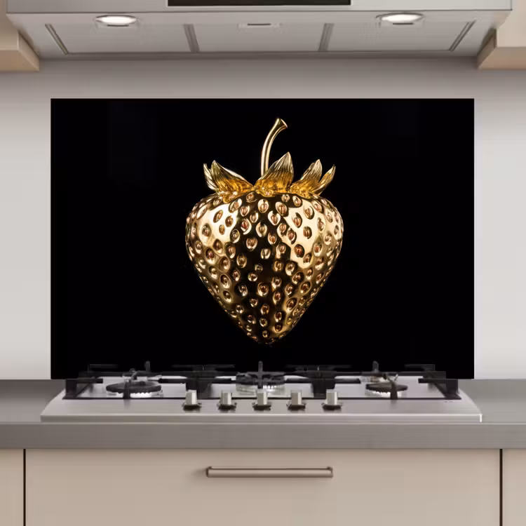Spatscherm keuken - Aardbei - Goud - Zwart - Chrome — 1