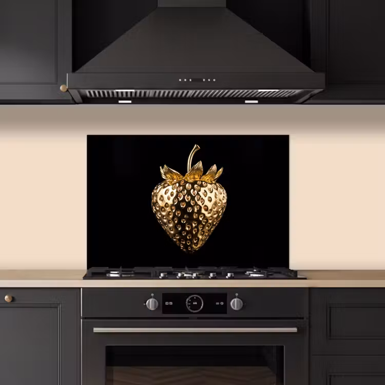 Spatscherm keuken - Aardbei - Goud - Zwart - Chrome — 2