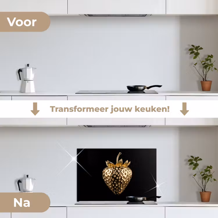 Spatscherm keuken - Aardbei - Goud - Zwart - Chrome — 3