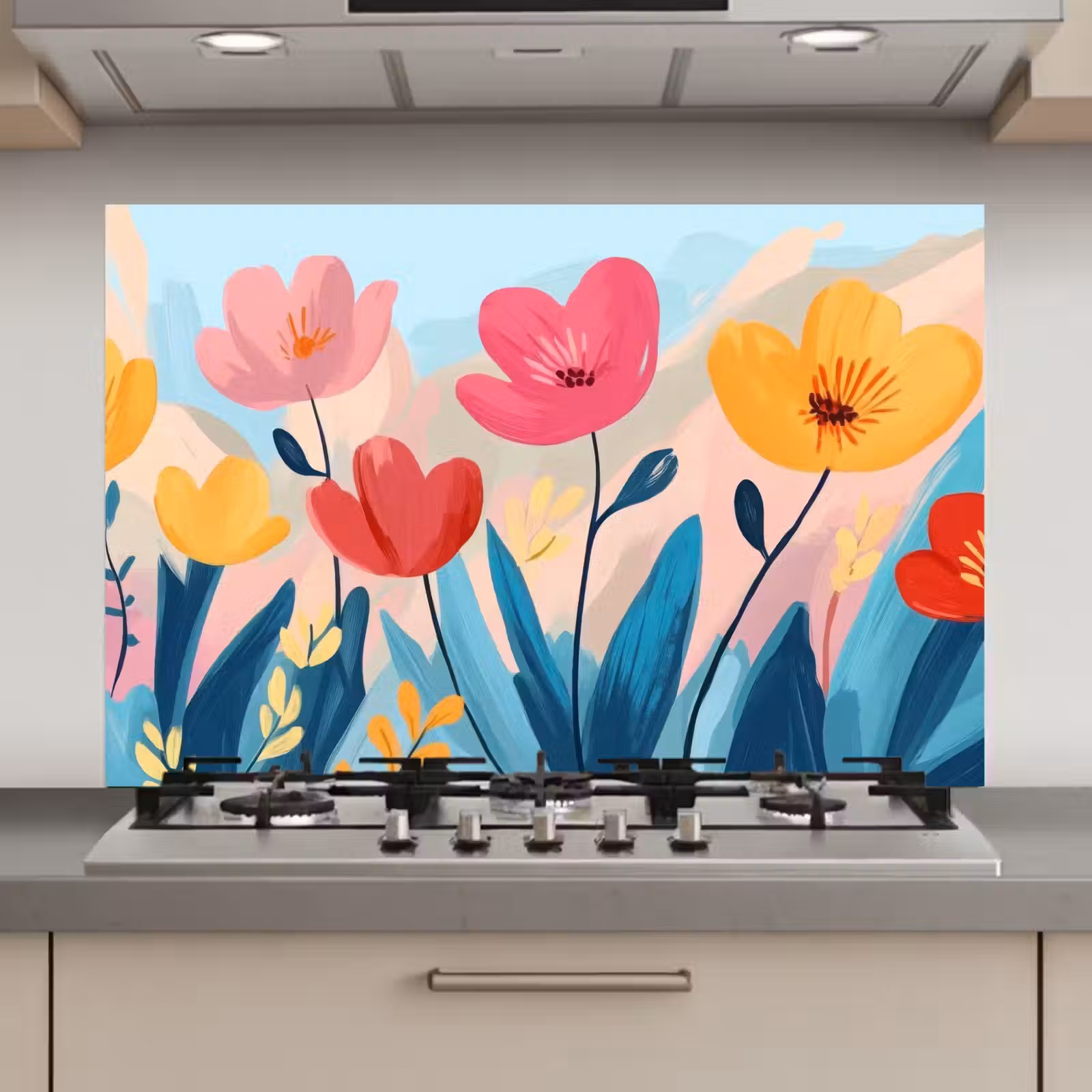 Spatscherm keuken - Illustratie - Bloemen - Kleurrijk — 1