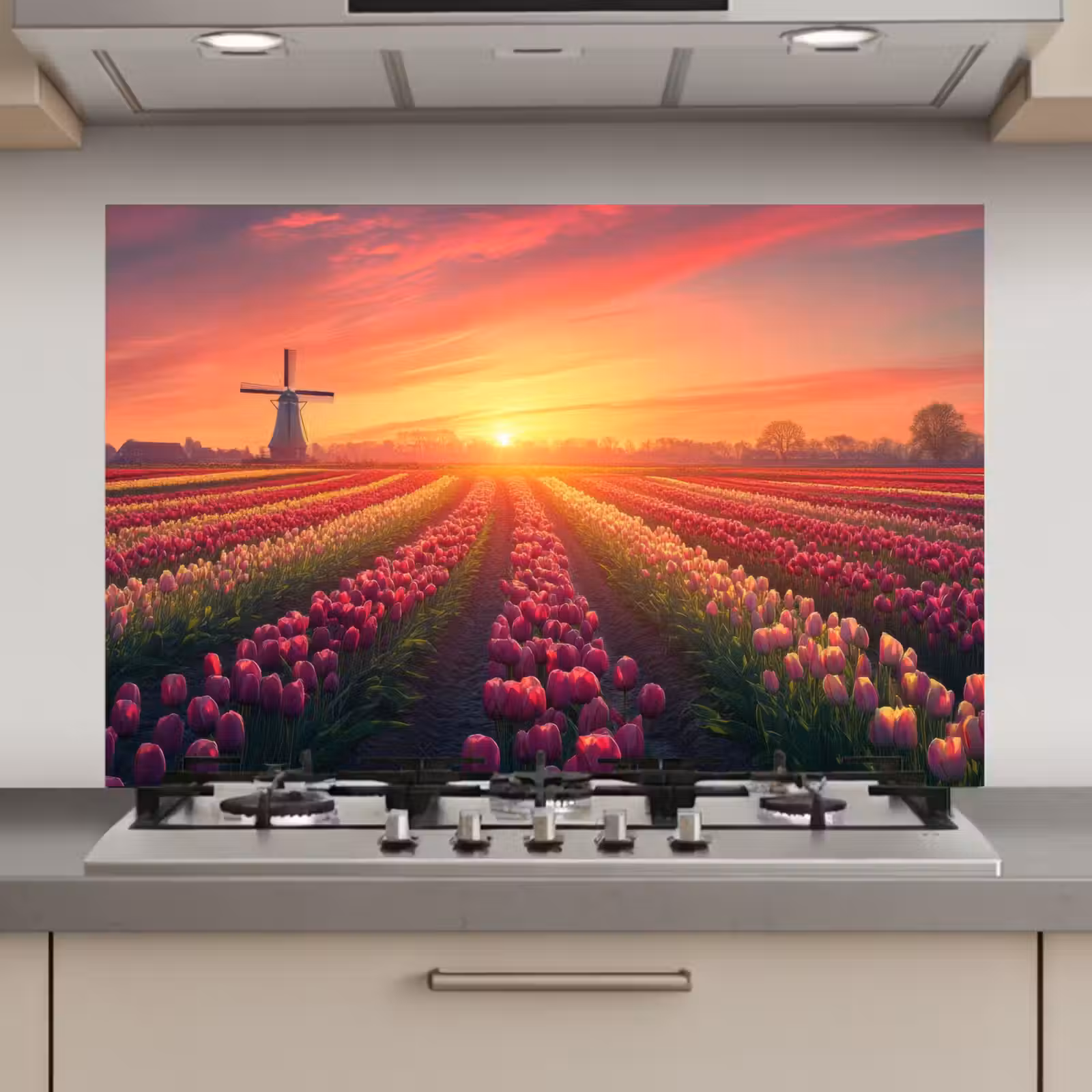 Spatscherm keuken - Windmolen - Zonsondergang - Landschap — 1