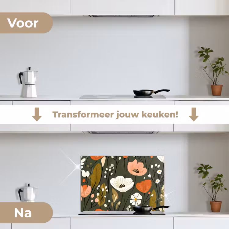 Spatscherm keuken - Bloemen - Illustratie - Groen — 3