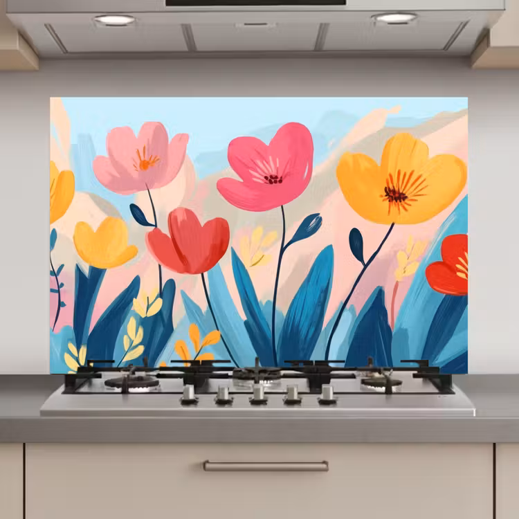 Spatscherm keuken - Illustratie - Bloemen - Kleurrijk — 1