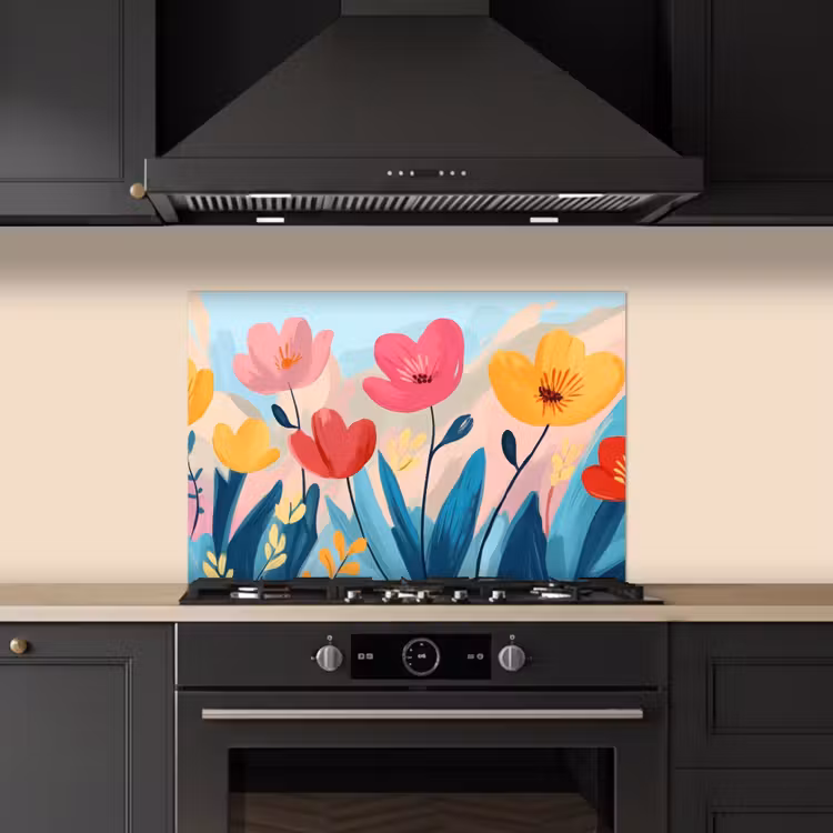 Spatscherm keuken - Illustratie - Bloemen - Kleurrijk — 2
