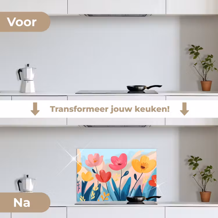Spatscherm keuken - Illustratie - Bloemen - Kleurrijk — 3