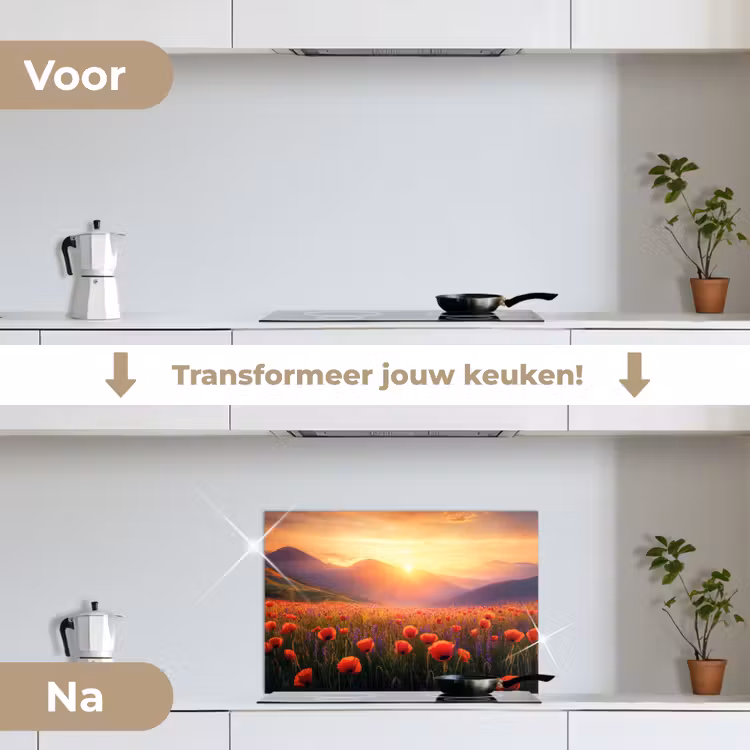 Spatscherm keuken - Landschap - Zonsondergang - Bloemenveld — 3
